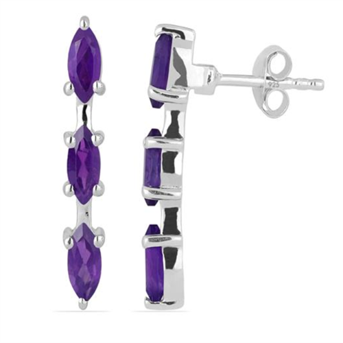 BUY AFRICAN AMETHYST GEMSTONE EARRINGS IN STERLING SILVER